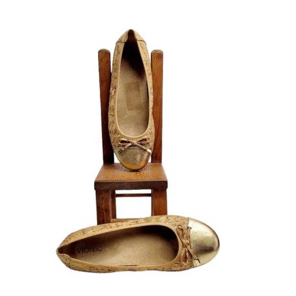 Vionic Minna Leather Gold Toe Cork Slip On Ballet Flats Shoes Size 10 - Picture 2 of 14